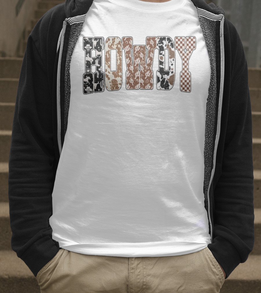 Western Ghost Howdy Cowboy Checkered Halloween Letters T-Shirt