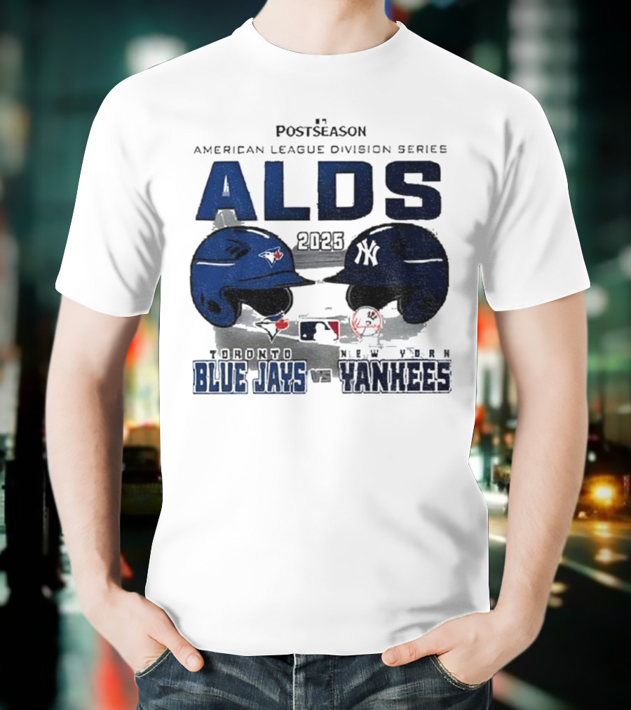 Toronto Blue Jays Vs New York Yankees 2025 ALDS MLB Postseason Helmets Bats Showdown T-Shirt