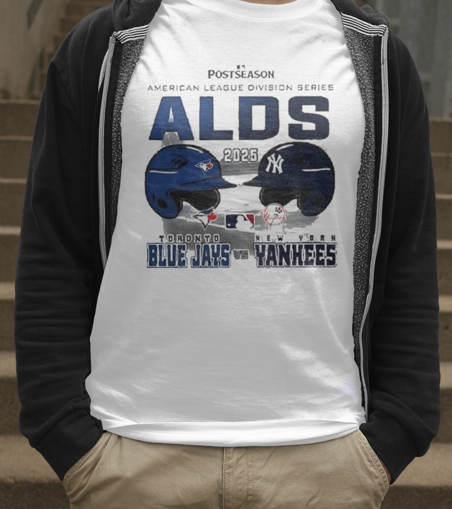 Toronto Blue Jays Vs New York Yankees 2025 ALDS MLB Postseason Helmets Bats Showdown T-Shirt
