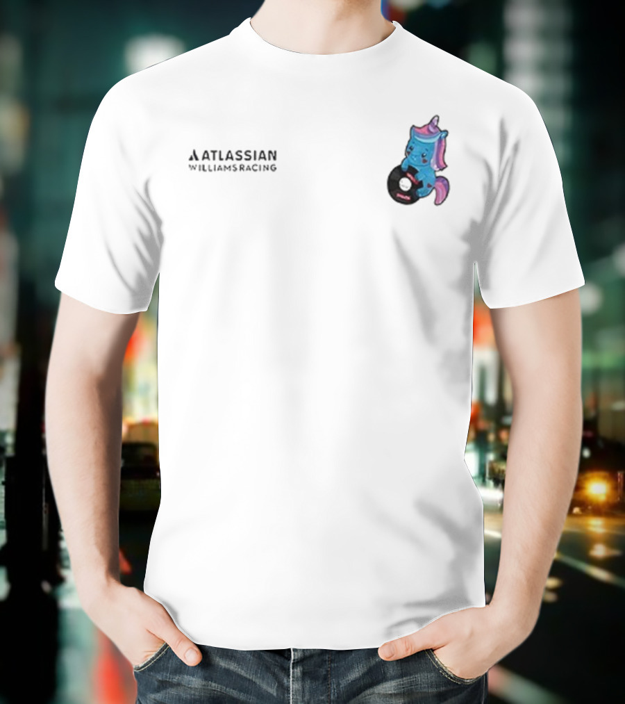 Atlassian Williams Racing Powered By Sparkles Signature Racing Unicorn In Helmet T-Shirt