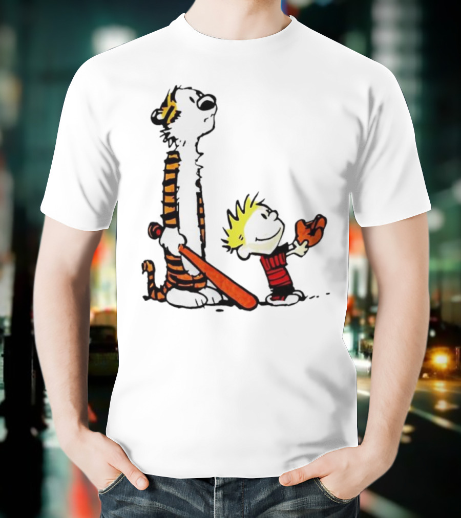 Calvin And Hobbes Baseball Glove And Bat Playtime T-Shirt