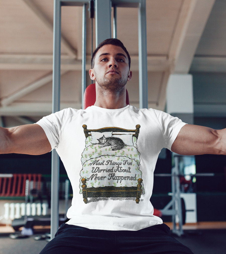 Vintage Cat Sleeps On Bed Most Things I’ve Worried About Never Happened T-Shirt