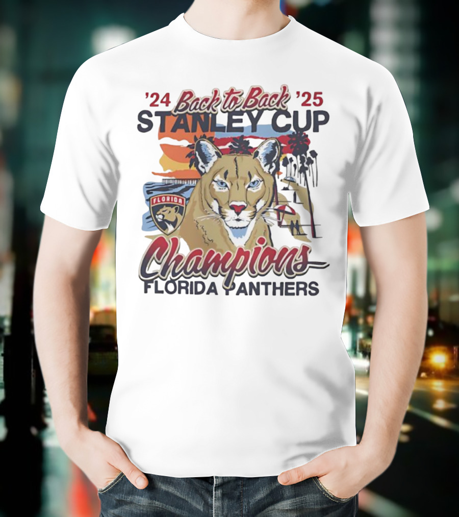 Florida Panthers Back To Back 2024 2025 Stanley Cup Champions Sunset Franklin T-Shirt