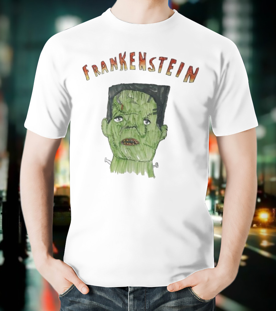 Frankenstein Hand-Drawn Green Monster Illustration T-Shirt