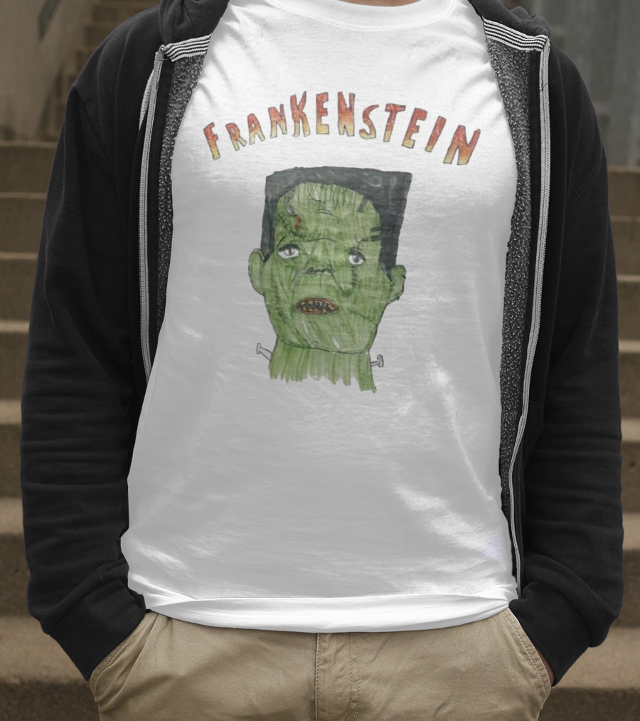Frankenstein Hand-Drawn Green Monster Illustration T-Shirt