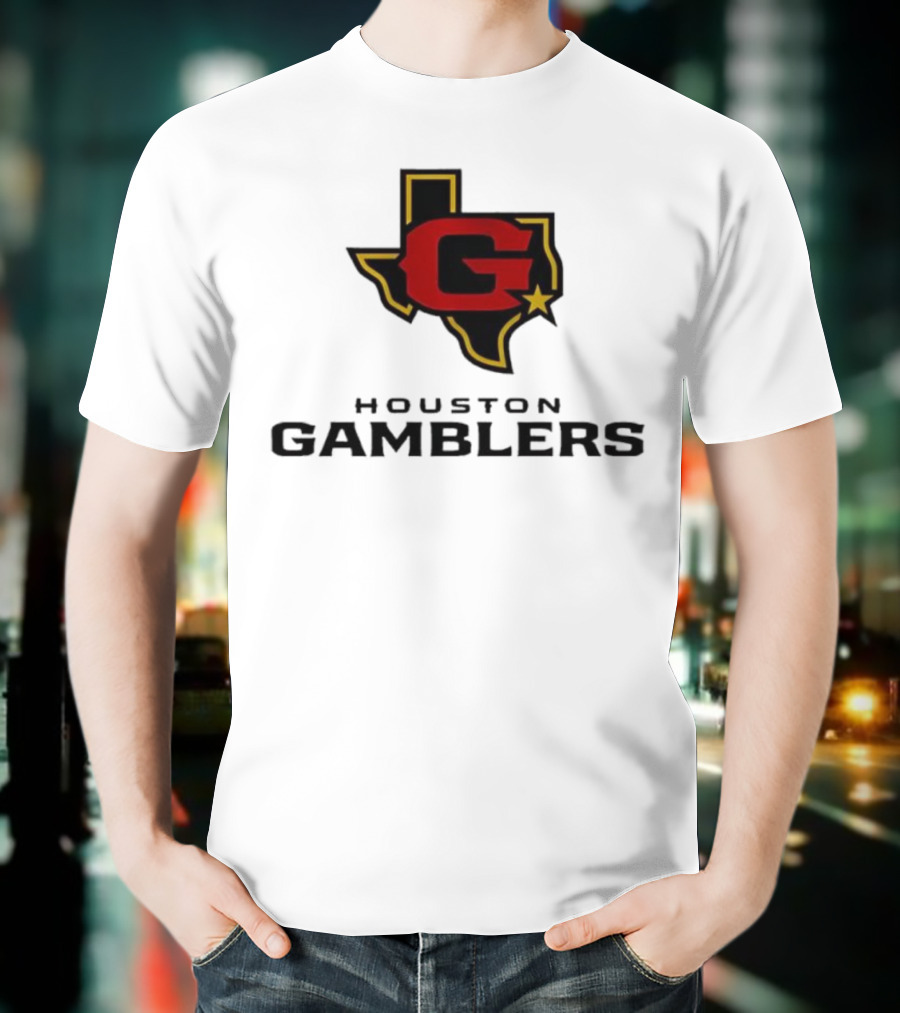 Houston Gamblers Texas Outline G Star Emblem T-Shirt