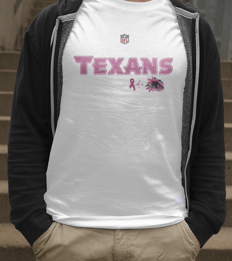 Texans Pink Ribbon NFL Breast Cancer Awareness Pink Flower T-Shirt