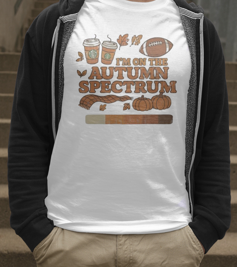 I’m On The Autumn Spectrum Pumpkin Spice Football Coffee Leaves T-Shirt