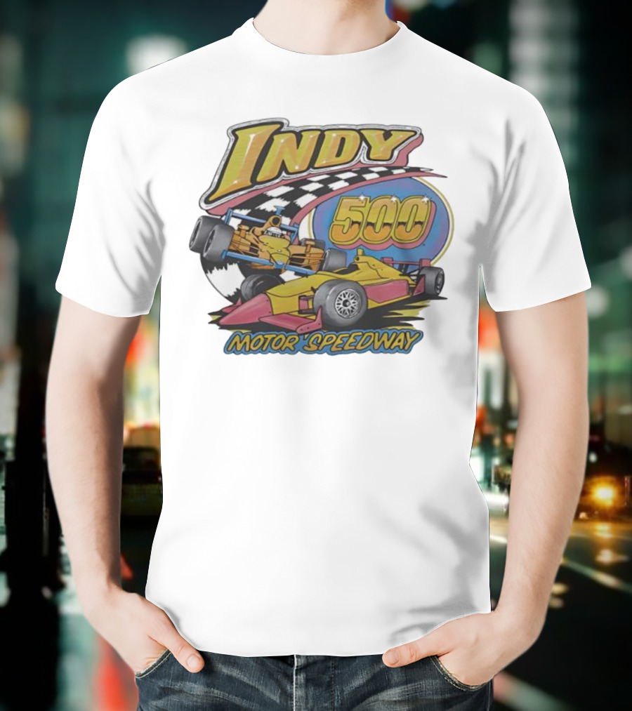 Indy 500 Motor Speedway Racing Cars Checkered Flag Oval Track T-Shirt