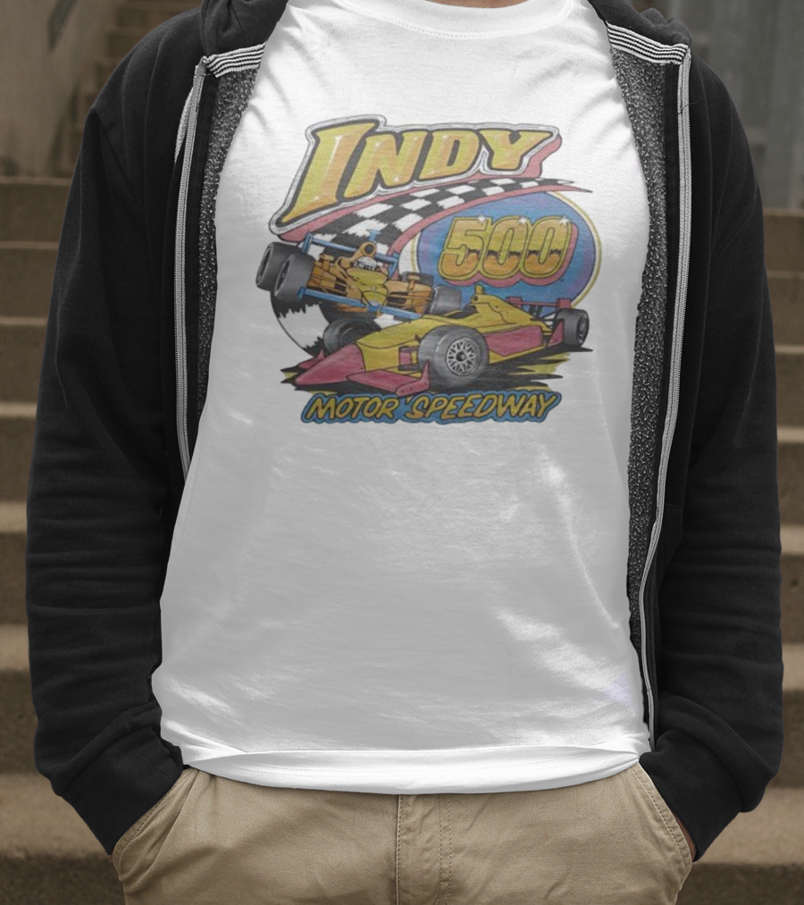 Indy 500 Motor Speedway Racing Cars Checkered Flag Oval Track T-Shirt