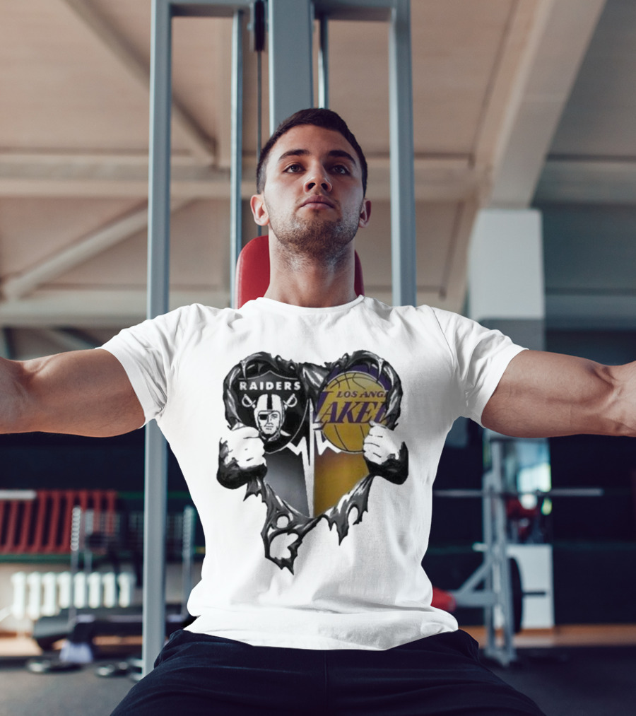 Las Vegas Raiders Los Angeles Lakers Heart Design T-Shirt