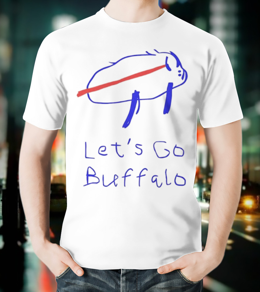 Let’s Go Buffalo Bills Hand-Drawn Blue And Red Graphic T-Shirt