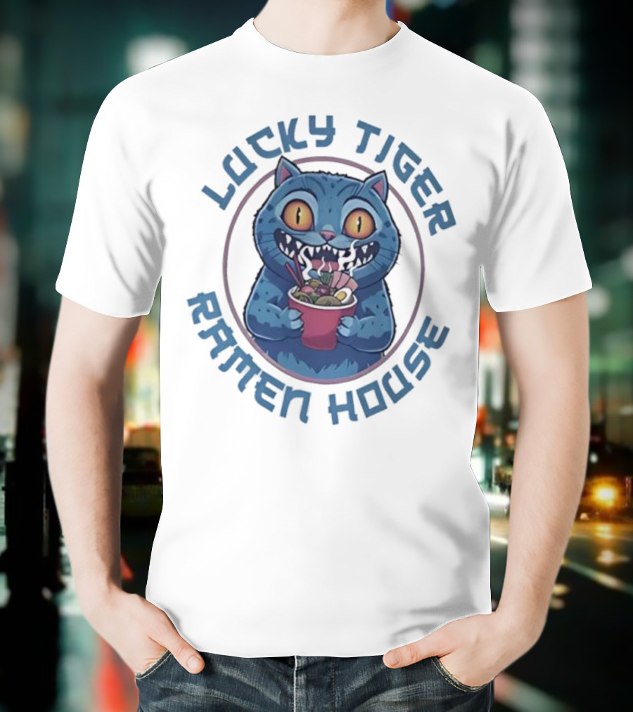 Lucky Tiger Ramen House Kpop Demon Hunters Derpy The Tiger Cartoon Cat Noodles T-Shirt