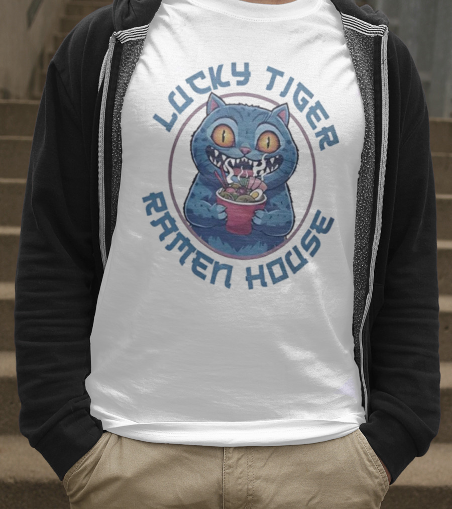 Lucky Tiger Ramen House Kpop Demon Hunters Derpy The Tiger Cartoon Cat Noodles T-Shirt