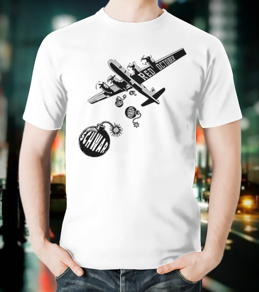 Philadelphia Phillies Red October Schwarbombs Away City Skyline Airplane رسالة قصف Blimp Explosion T-Shirt
