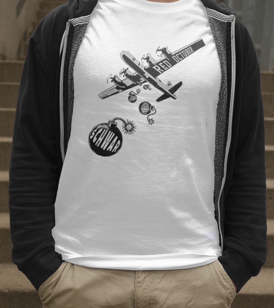 Philadelphia Phillies Red October Schwarbombs Away City Skyline Airplane رسالة قصف Blimp Explosion T-Shirt