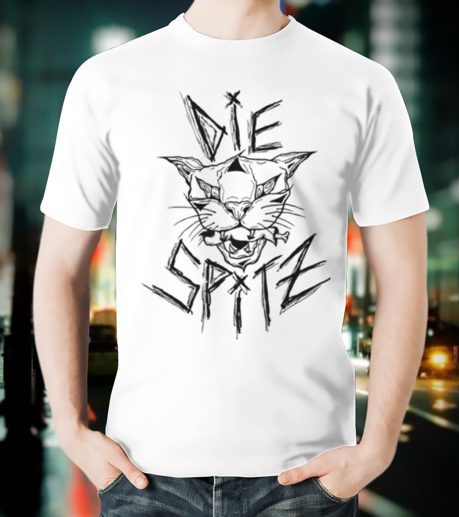 Diespitz Cat Visage Feline Face Black Graphic T-Shirt