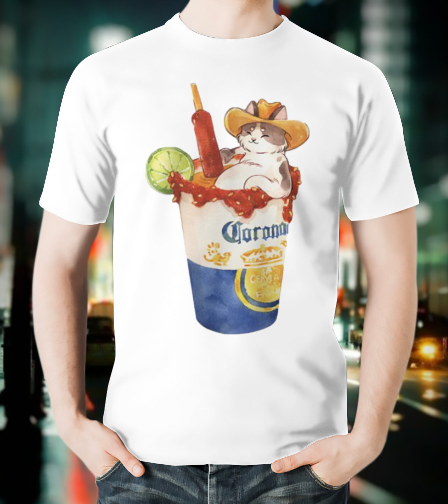 Michelada Vanilla Ryder Cat With Cowboy Hat In Corona Cup With Lime And Chamoy T-Shirt