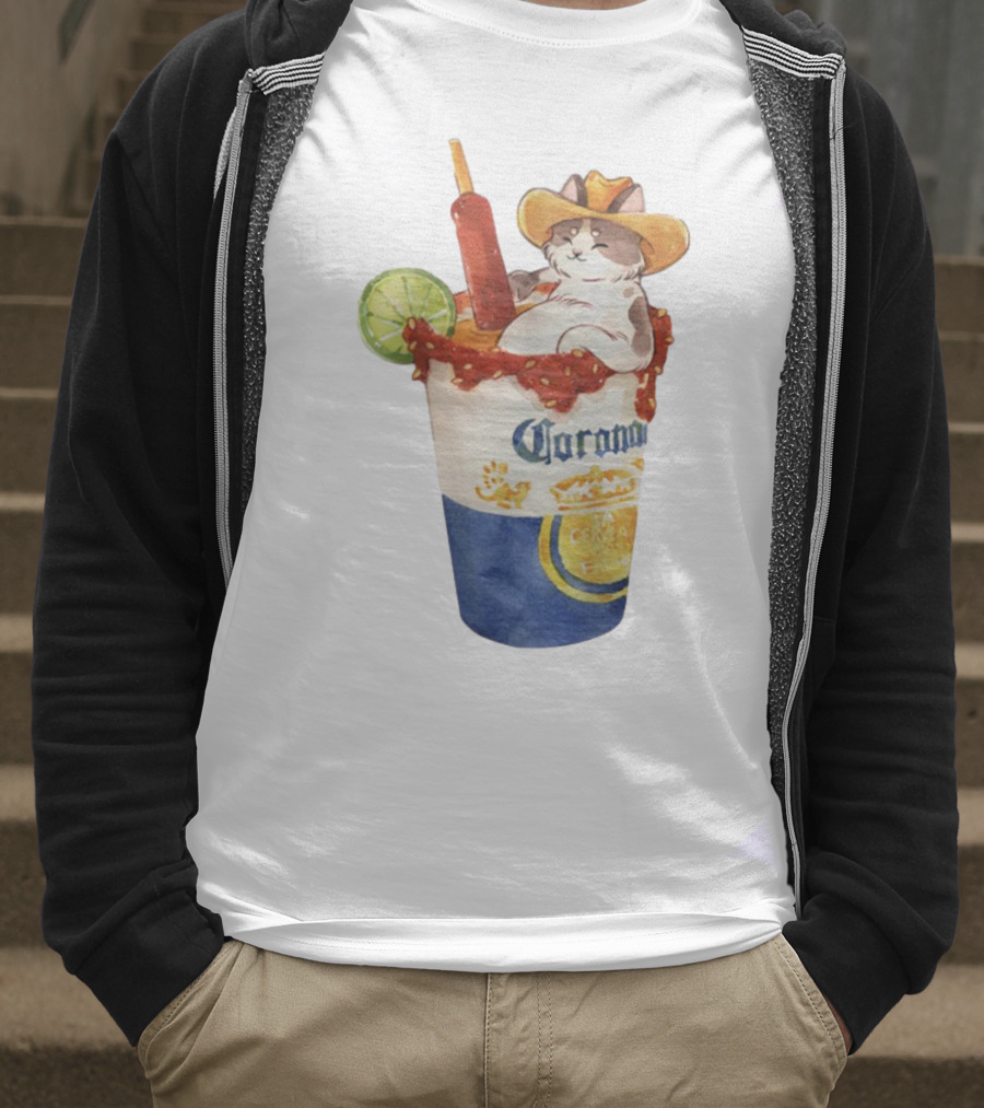 Michelada Vanilla Ryder Cat With Cowboy Hat In Corona Cup With Lime And Chamoy T-Shirt