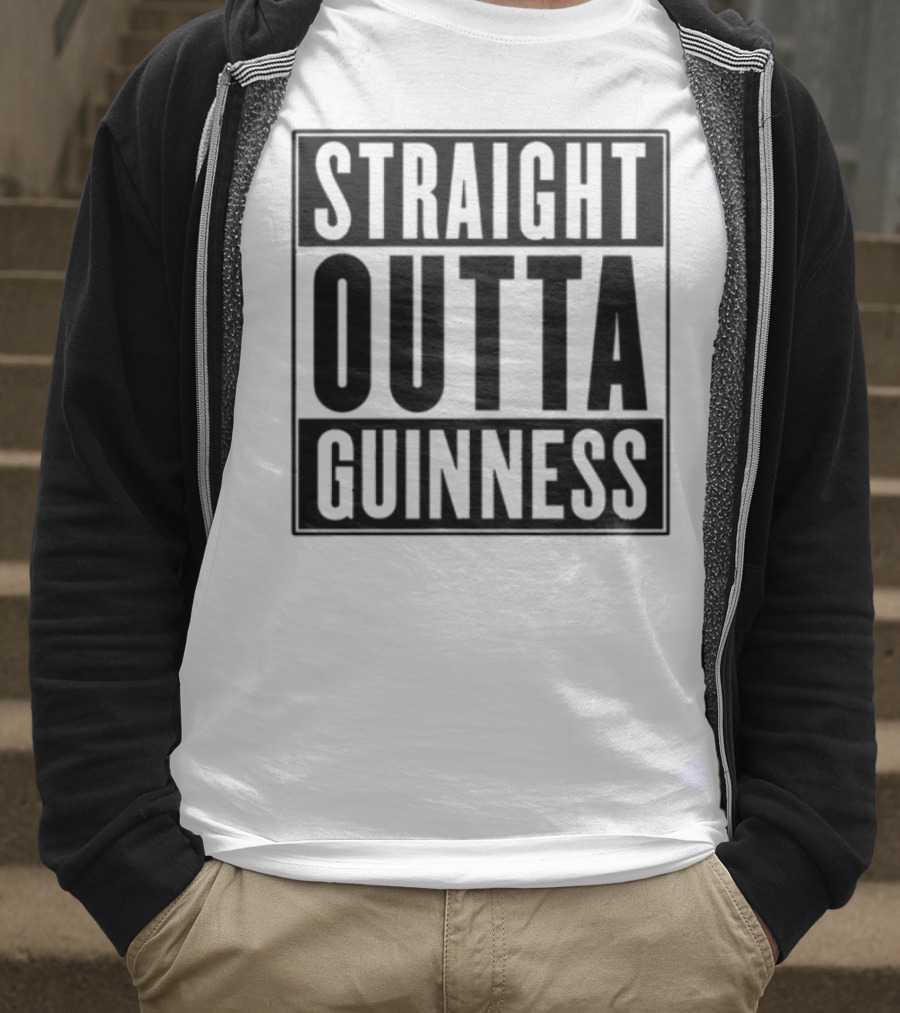 Straight Outta Guinness Black Text Block Comedic Phrase T-Shirt