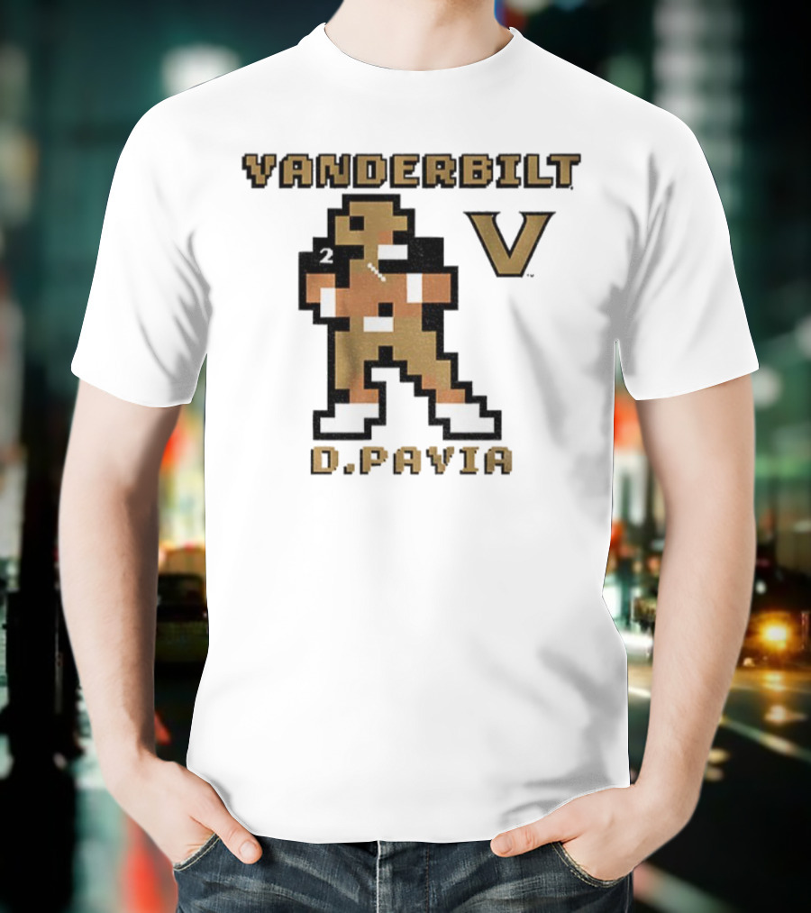 Vanderbilt Commodores D. Pavia 8-Bit Retro Football V Pixel Art T-Shirt
