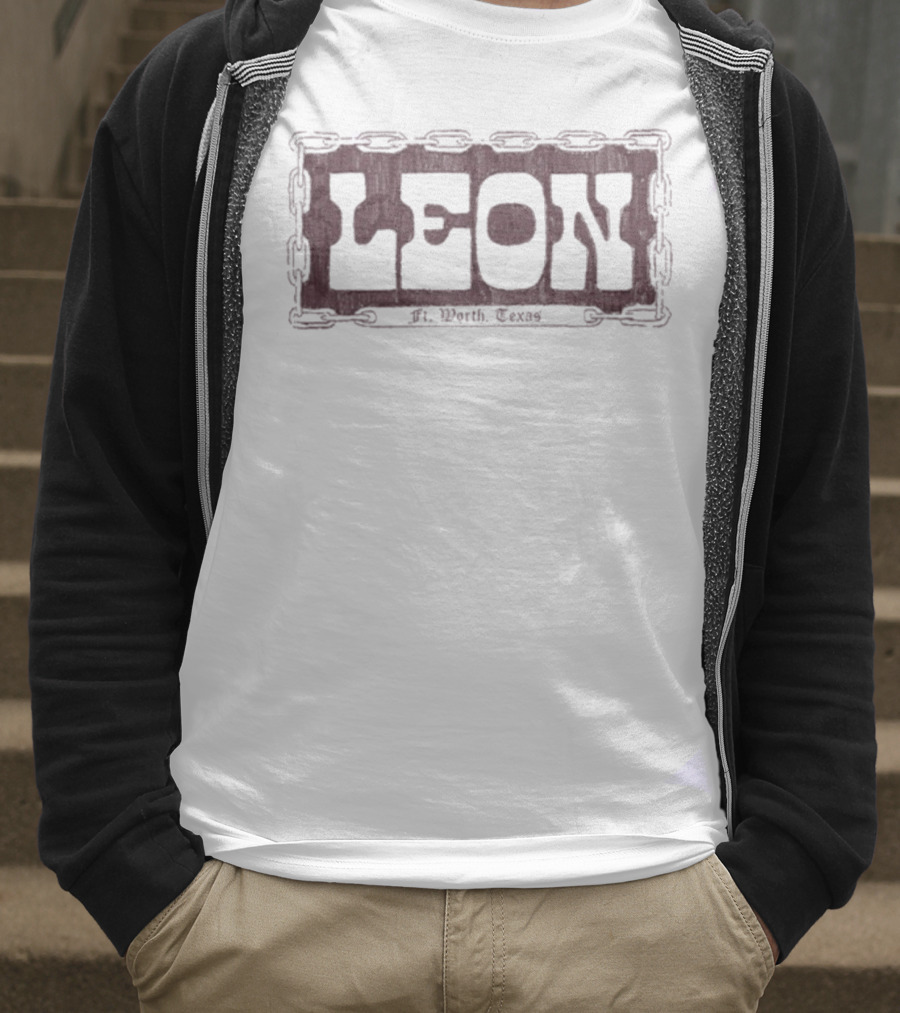 LEON Fort Worth Texas License Plate Chain Style T-Shirt