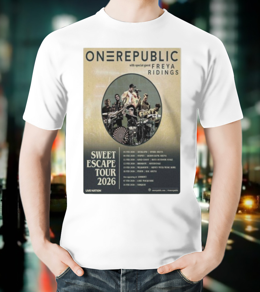 ONEREPUBLIC Sweet Escape Tour Australia New Zealand 2026 Special Guest Freya Ridings T-Shirt