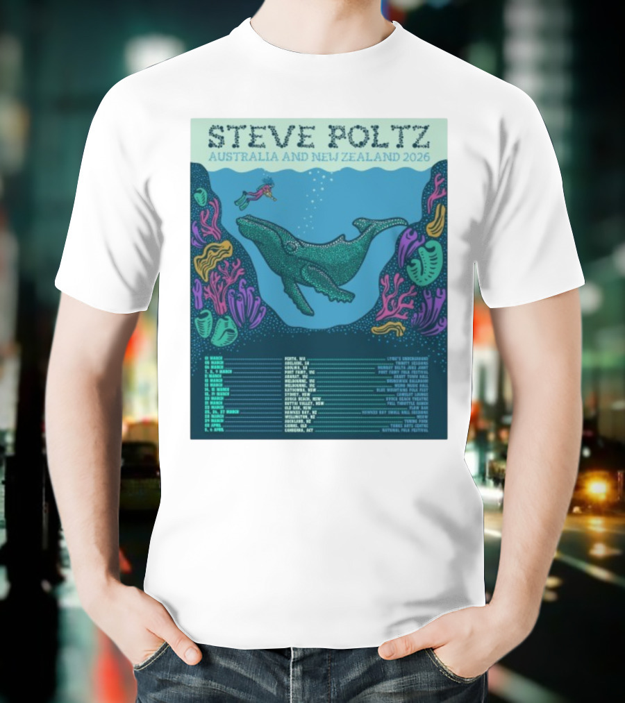 Steve Poltz Australia New Zealand Tour 2026 Concert Dates Underwater Theme T-Shirt