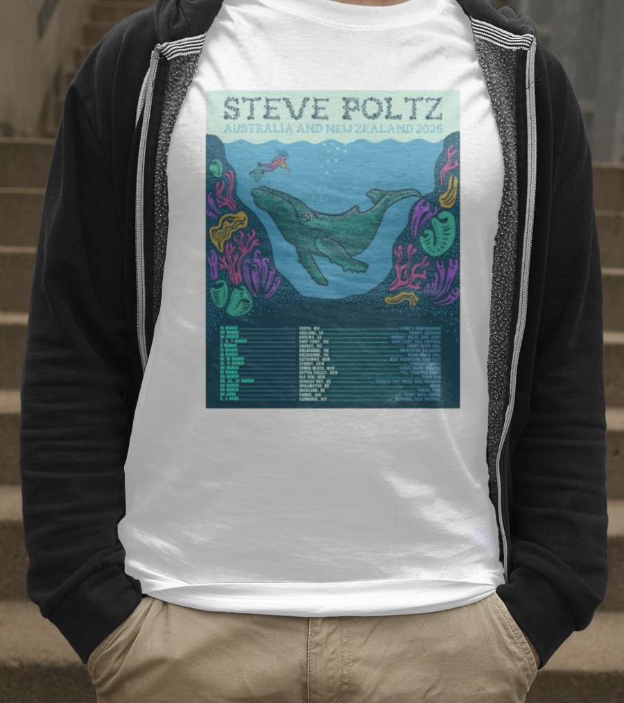 Steve Poltz Australia New Zealand Tour 2026 Concert Dates Underwater Theme T-Shirt