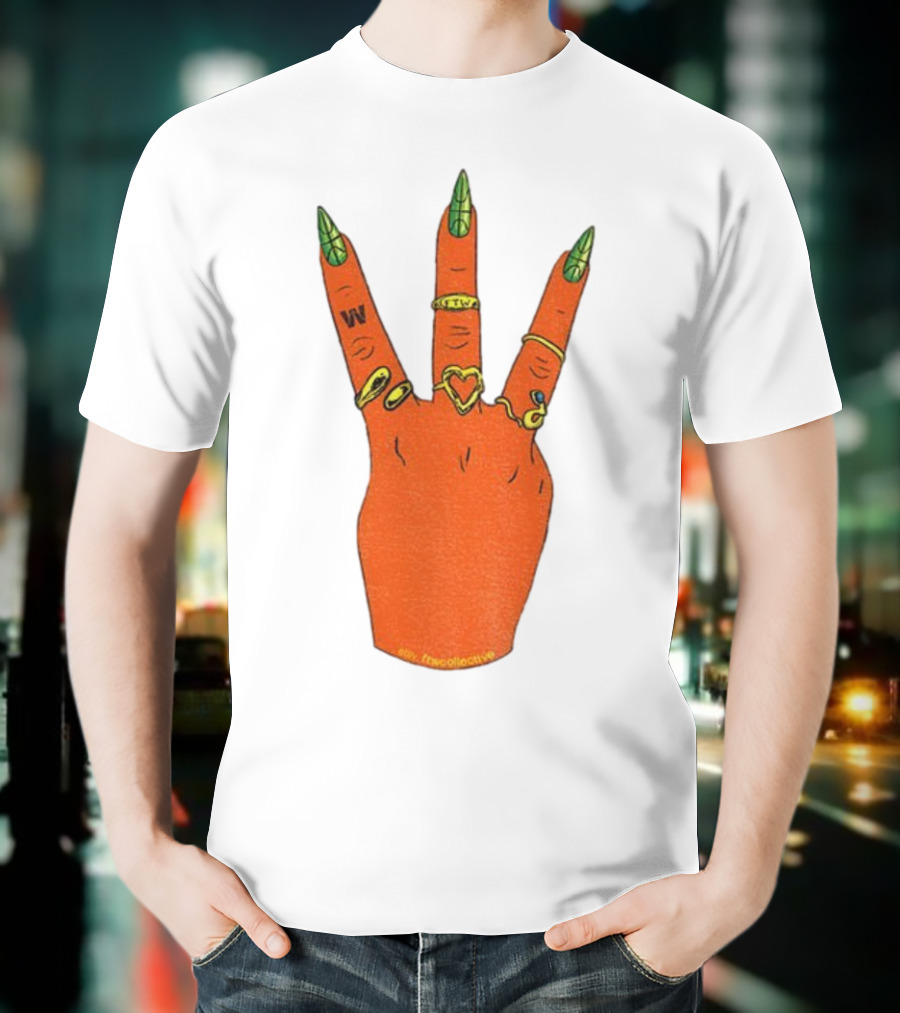 W Basketball Three Fingers Orange Hand Gesture Logo T-Shirt