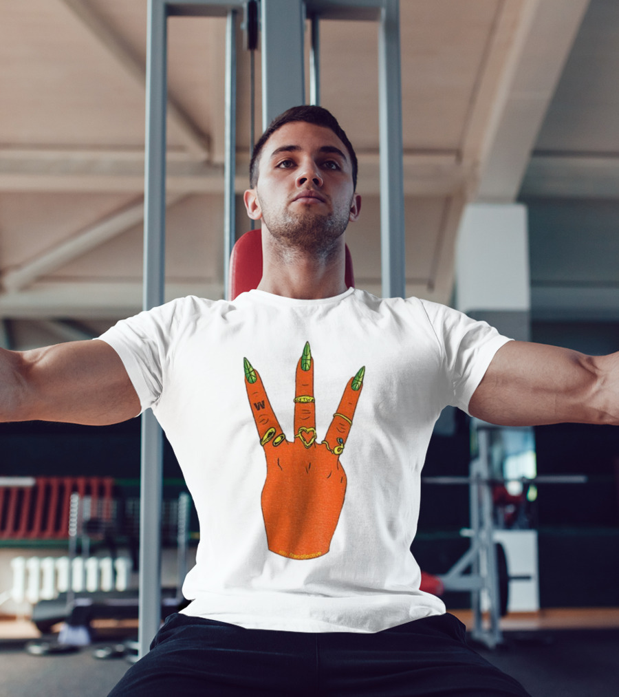 W Basketball Three Fingers Orange Hand Gesture Logo T-Shirt