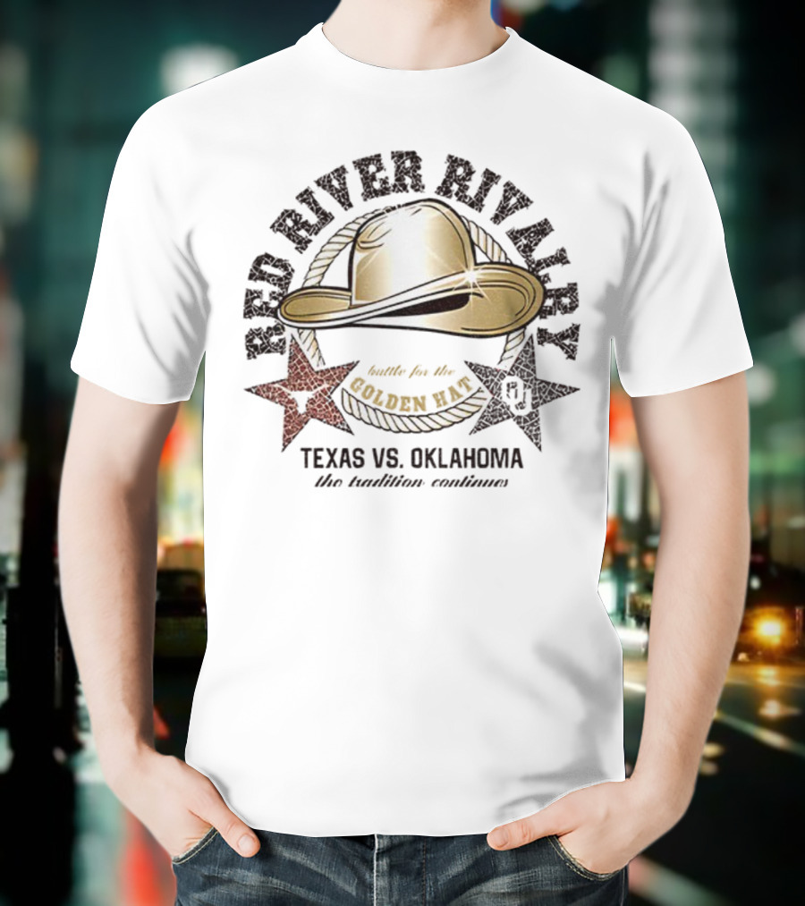 Red River Rivalry Texas Vs Oklahoma Golden Hat Tradition Showdown T-Shirt