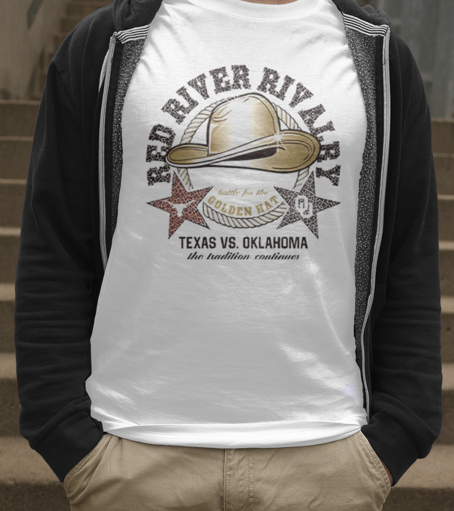 Red River Rivalry Texas Vs Oklahoma Golden Hat Tradition Showdown T-Shirt