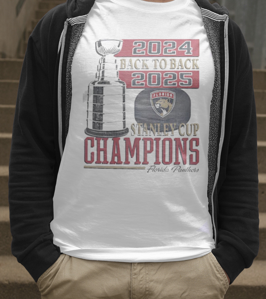 Florida Panthers 2024 2025 Back To Back Stanley Cup Champions Vintage 47 White T-Shirt