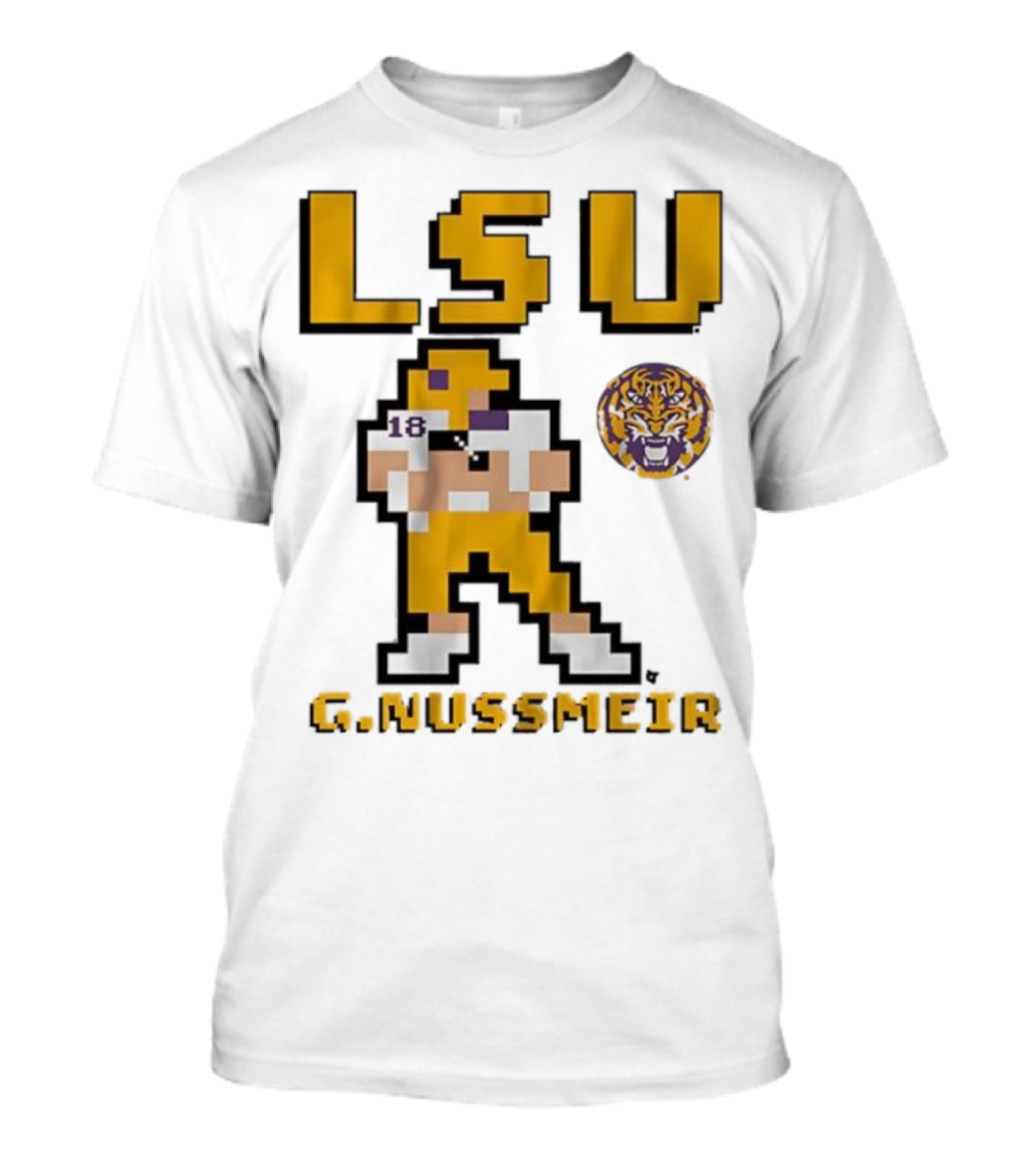 LSU Football G. Nussmeier Retro Pixel Art Tiger Pride T-Shirt