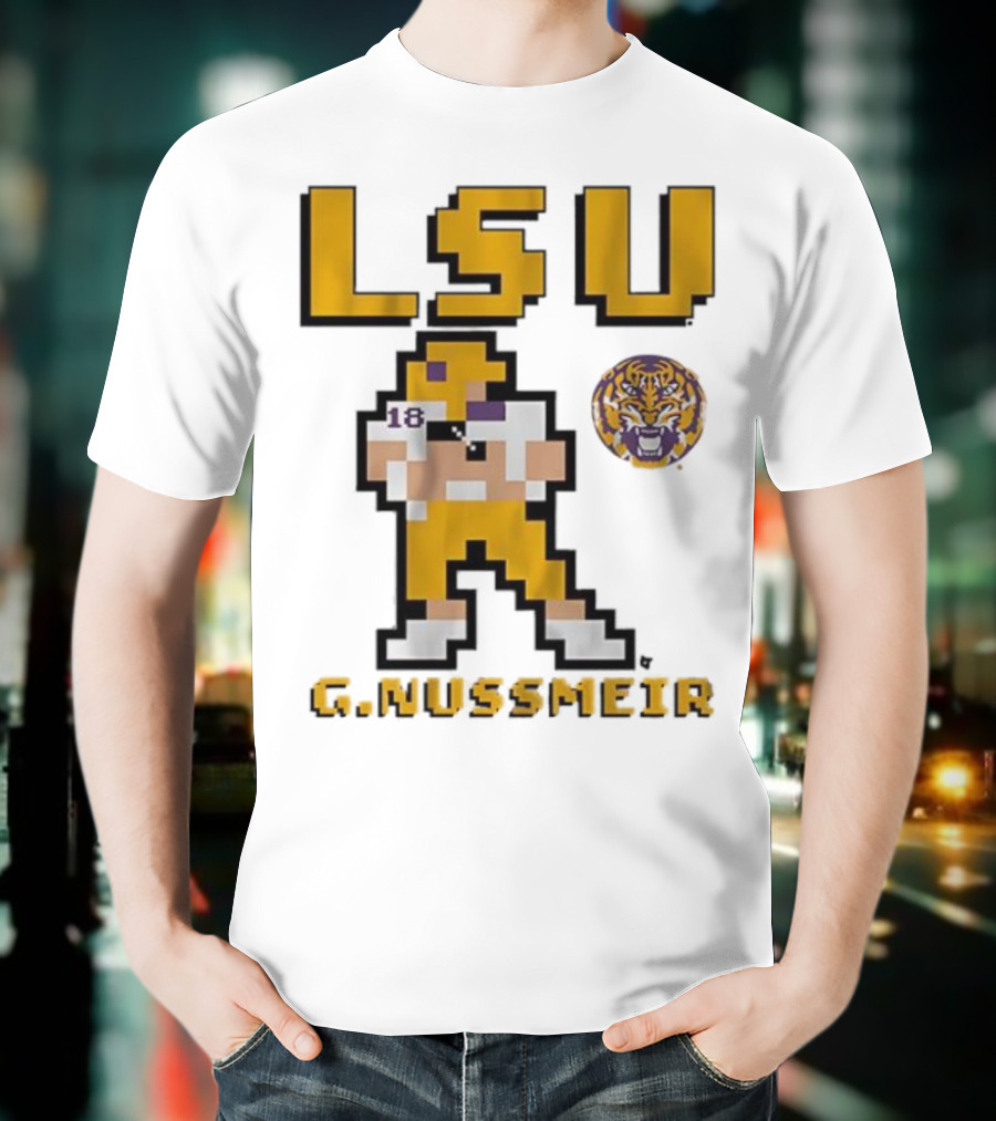 LSU Football G. Nussmeier Retro Pixel Art Tiger Pride T-Shirt