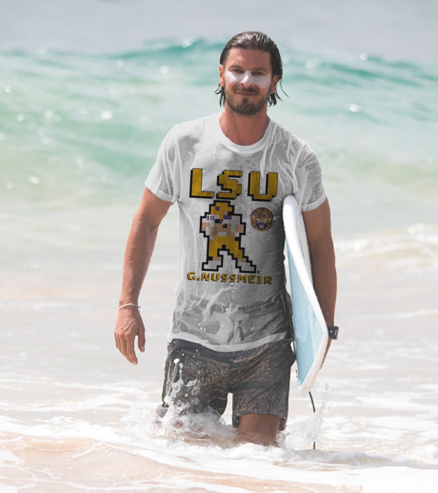 LSU Football G. Nussmeier Retro Pixel Art Tiger Pride T-Shirt