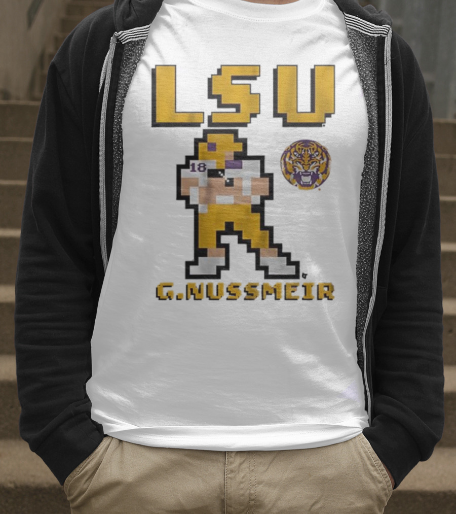 LSU Football G. Nussmeier Retro Pixel Art Tiger Pride T-Shirt