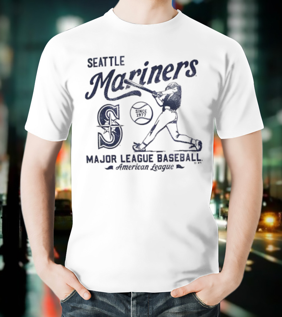 Seattle Mariners Major League Baseball Regional Foundation Slogan Player Silhouette T-Shirt