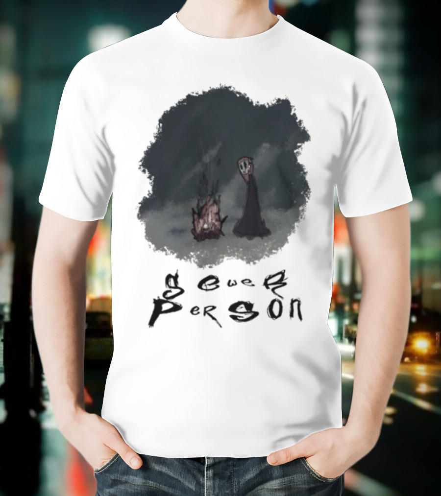 Sewerperson Campfire Mountain Forest Scene T-Shirt