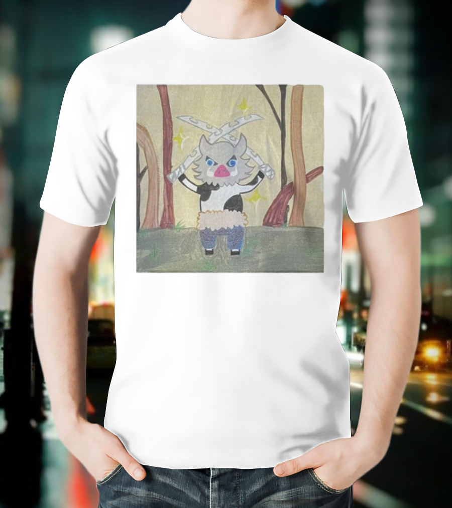 Boarbeef Inosuke Inspired Drawing Two Swords Forest Background T-Shirt