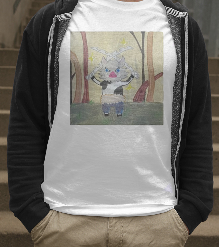 Boarbeef Inosuke Inspired Drawing Two Swords Forest Background T-Shirt