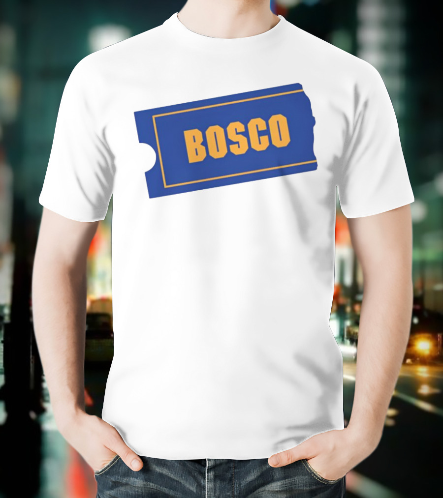 Bosco Blue Ticket Style Bold Text Design T-Shirt