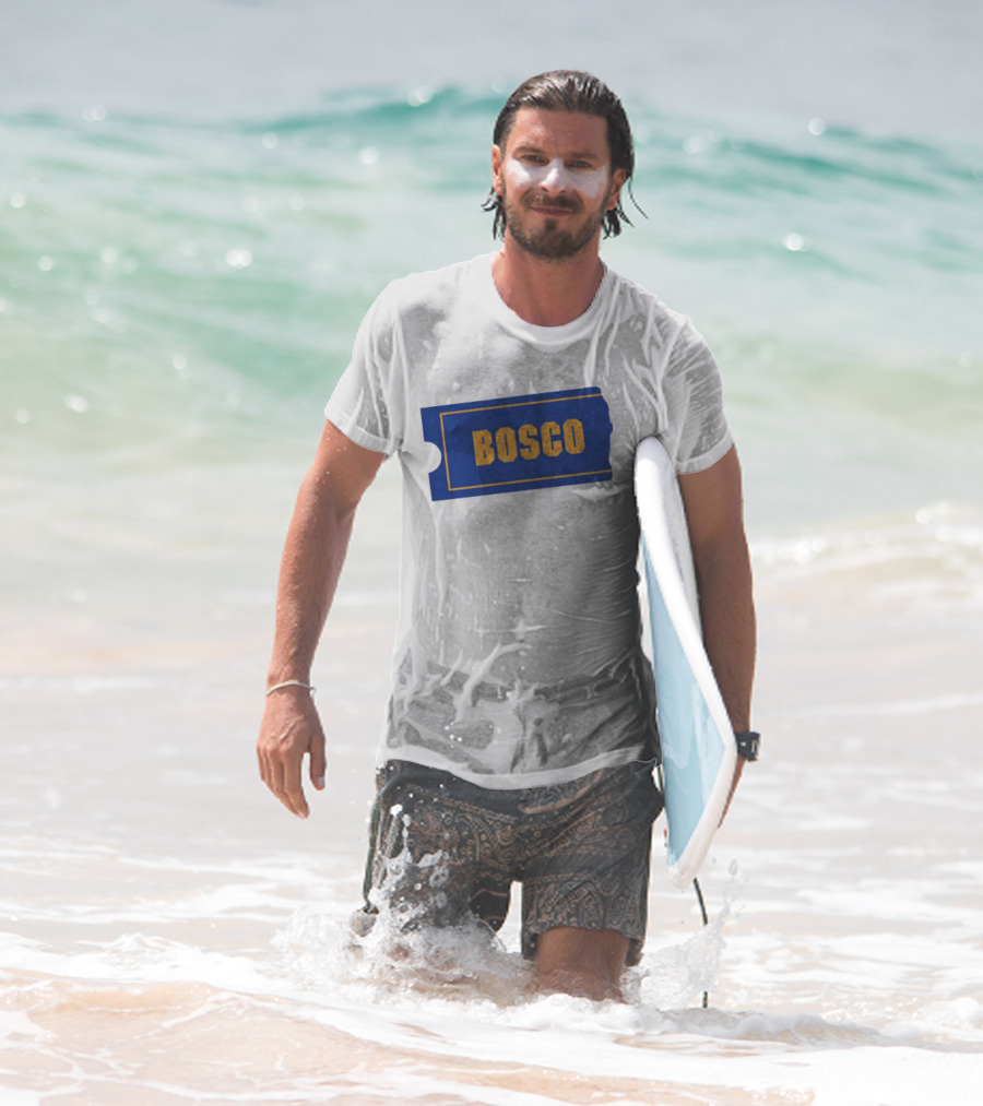 Bosco Blue Ticket Style Bold Text Design T-Shirt