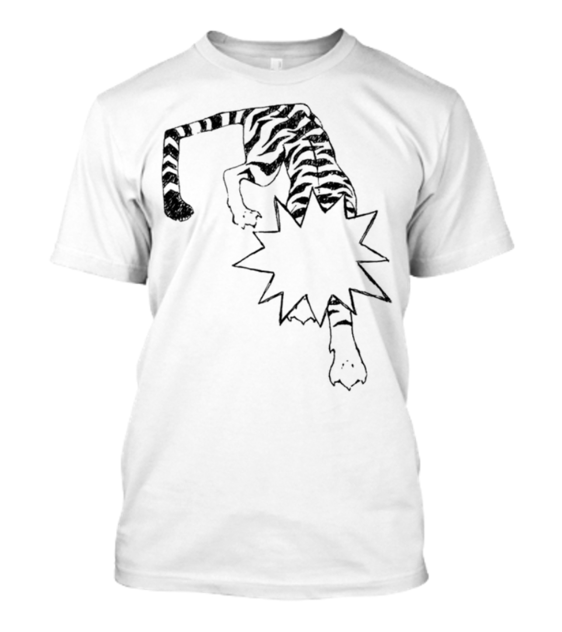 Cody Guaranteedaudio Tiger Illustration Black And White Dynamic Pouncing Feline With Bold Outline T-Shirt
