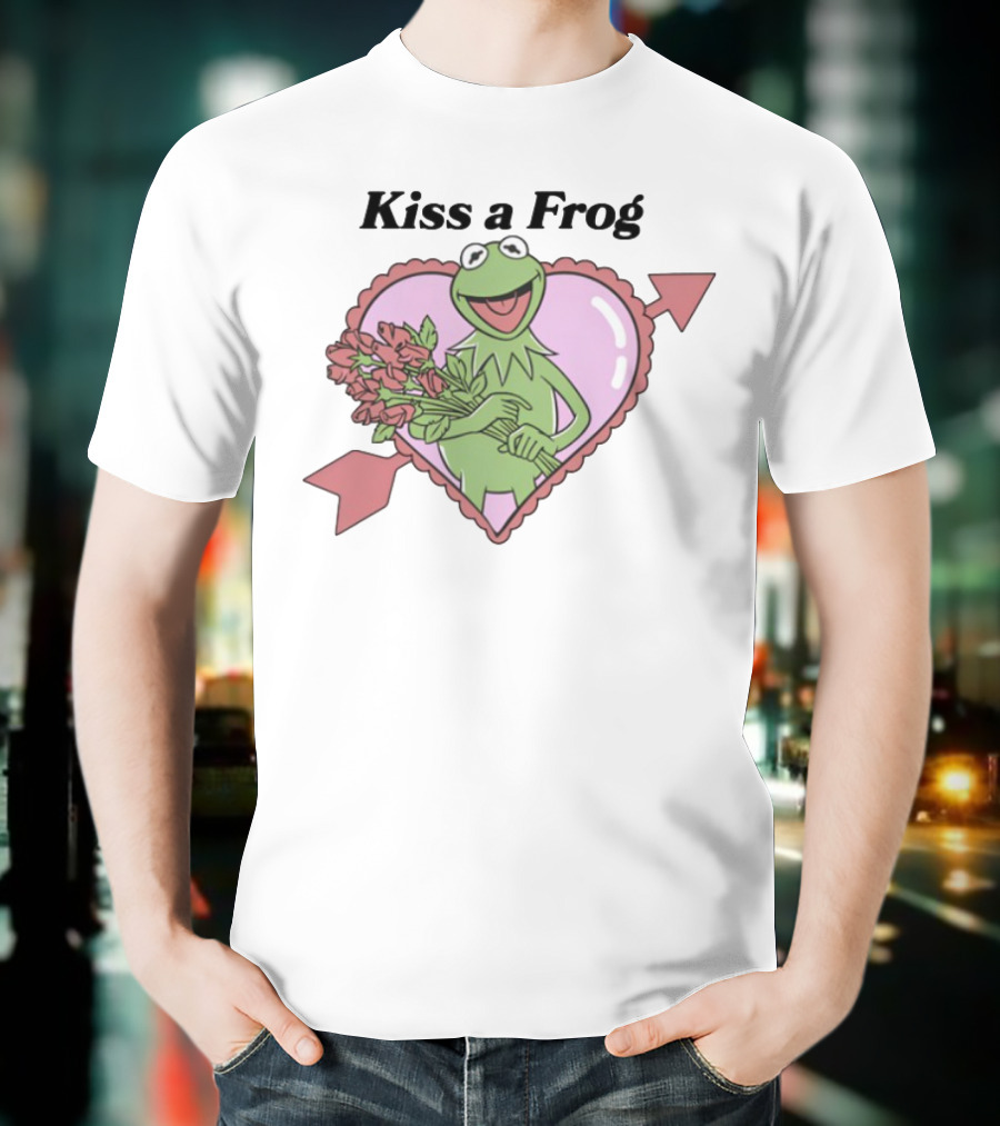 Kiss A Frog Heart Arrow Roses Kermit Valentine's Day T-Shirt