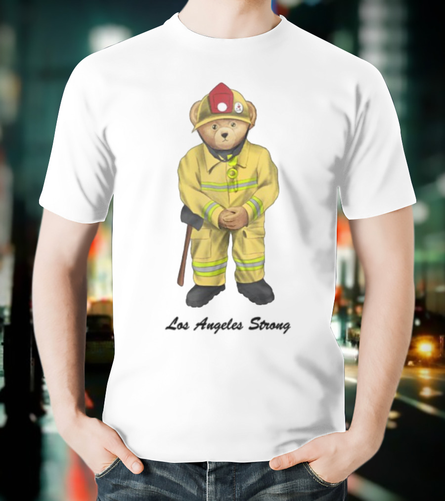 Michael Cherman Firefighter Bear Support Los Angeles Strong T-Shirt