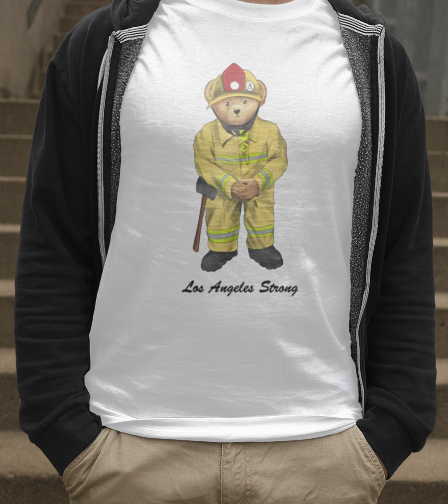 Michael Cherman Firefighter Bear Support Los Angeles Strong T-Shirt