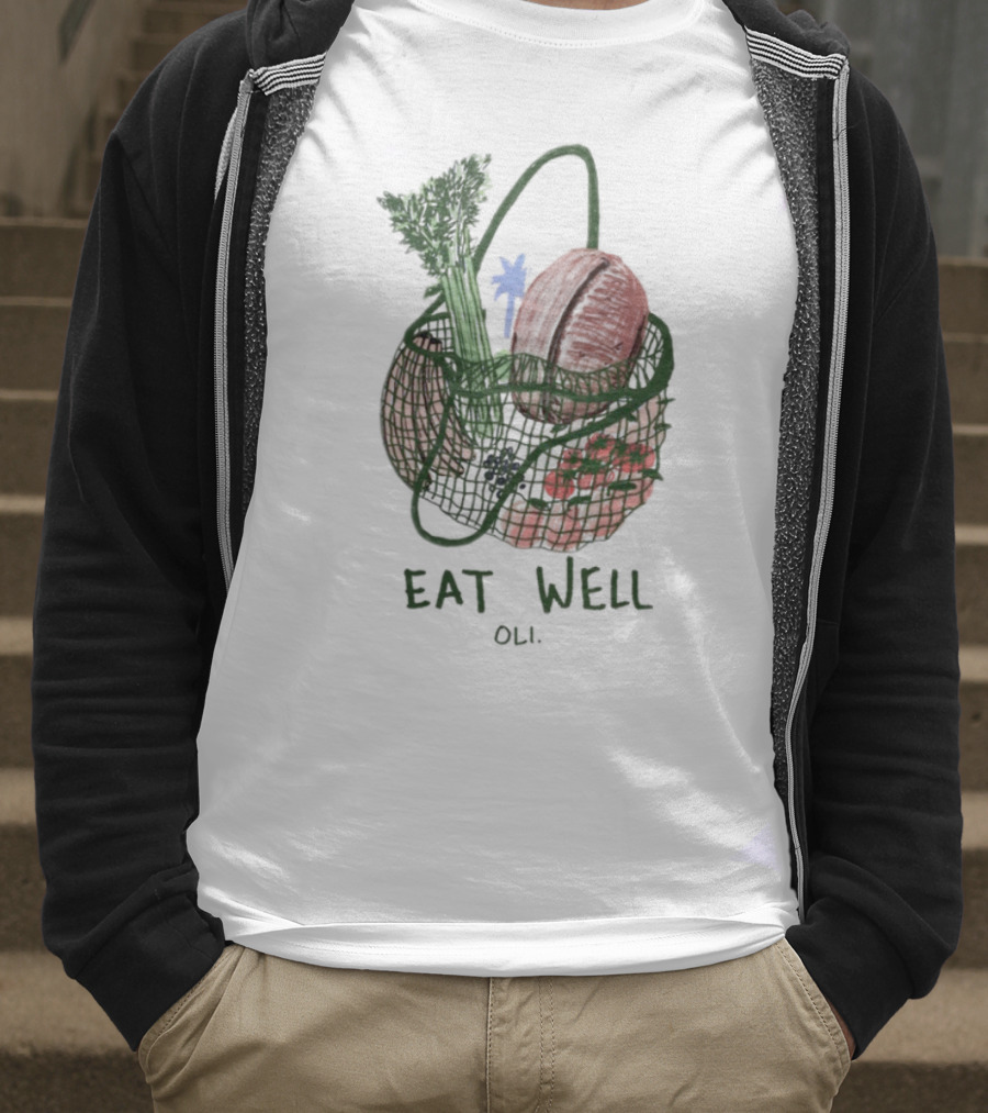 Eat Well Oli Vegetable Basket Illustration T-Shirt