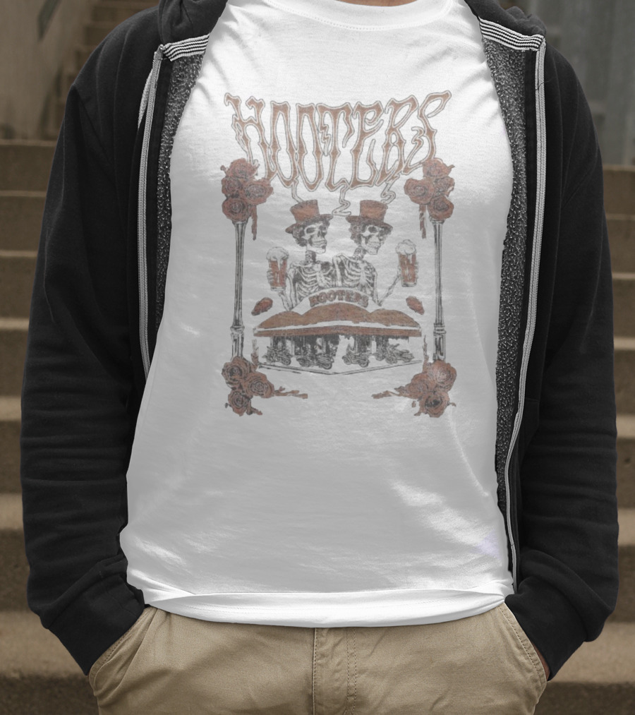 Hooters Skeletons With Top Hats And Beers Roses T-Shirt
